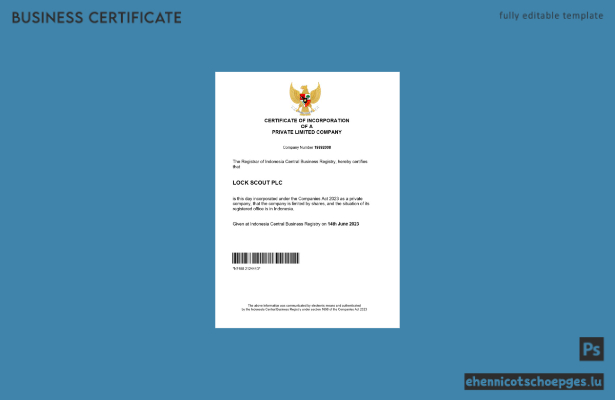 Indonesische Registrierungsurkunde – Beispielansicht (Word und PDF)